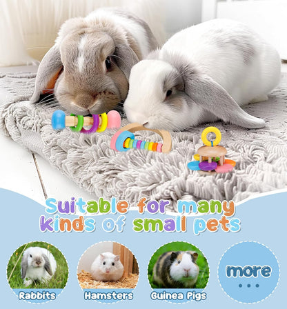 MEWTOGO 3 Pcs Wooden Bunny Toys - Safe Rabbit Toys, Bite-Resistant Guinea Pigs Toys for Chinchillas