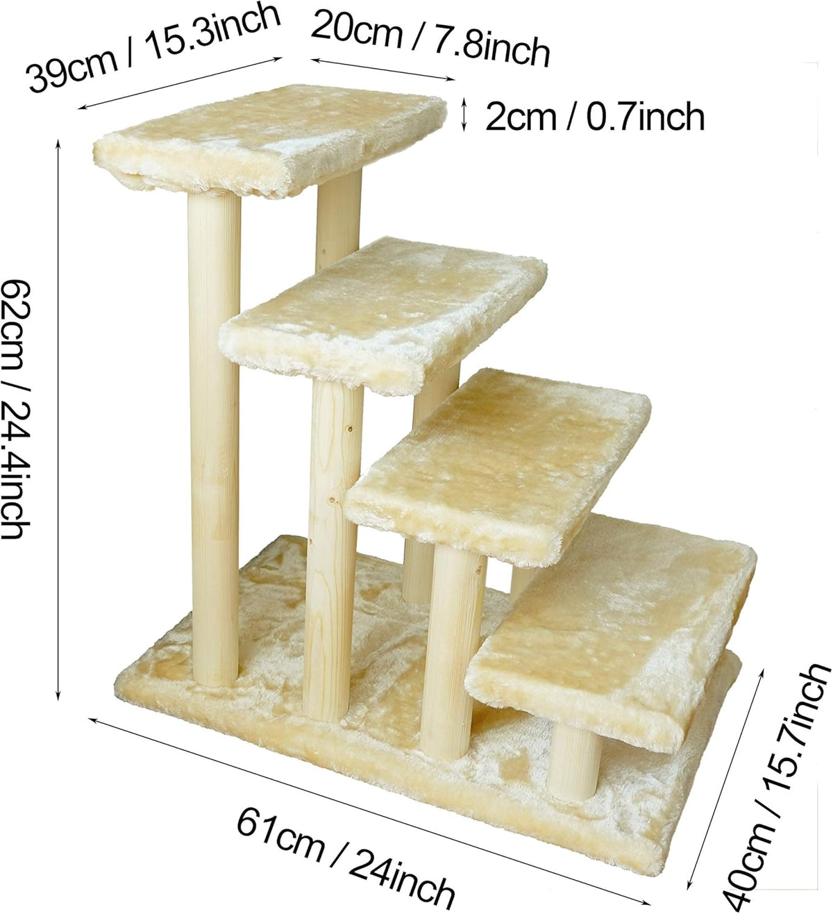 Cowboy Wooden pet Stairs 4-Step pet Ladder cat Dog Easy Stairs with Detachable Carpet for high Bed