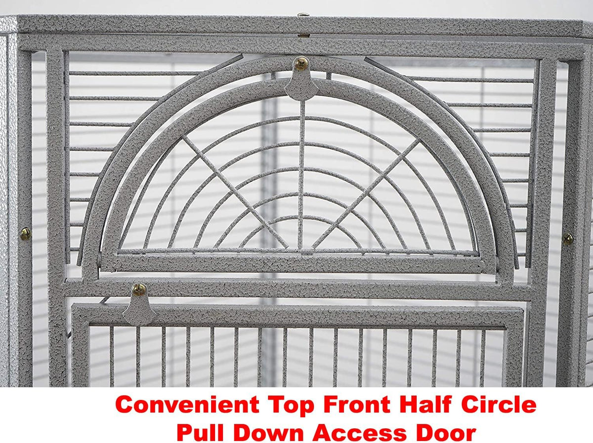 X-Large Corner Parrot Bird Flight Breeding Wrought Iron Rolling Cage Solid Plated Feeder Doors with