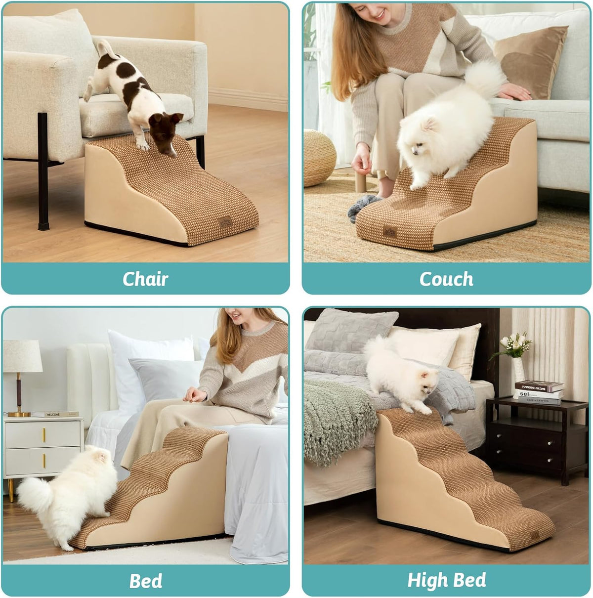 Dog Stairs for Small Dogs 15.7" H, Curved Dog Step for Puppy, Older Cat, Medium Pet Ramp for Sofa