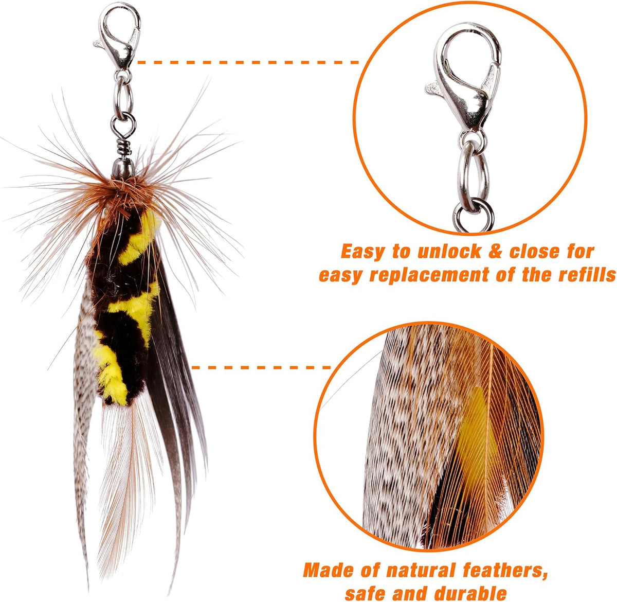 JXFUKAL Cat Feather Toy Refills, 3Pcs Simulation Mini Insects Cat Lures Wand Attachment Replacement