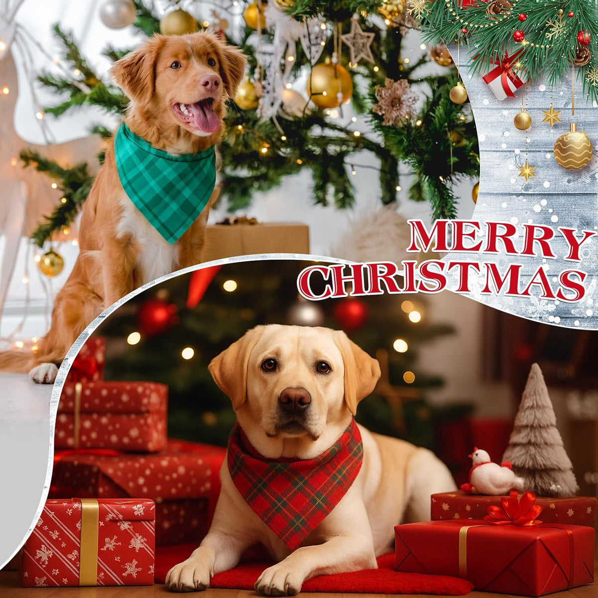 Abbylike 50 Pieces Christmas Plaid Dog Bandanas Bulk Xmas Bandanas for Dogs Triangle Kerchief Bibs
