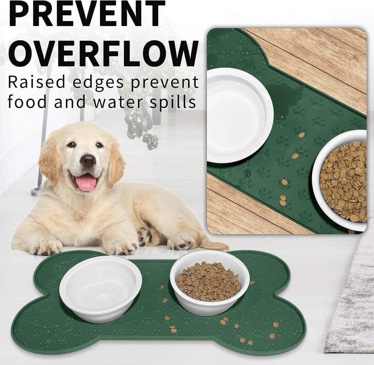 Dog Food Mat Anti-Slip Silicone Dog Bowl Mat Thicker Pet Placemat Waterproof Cat Feeder Pad with