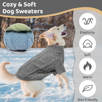 Queenmore Small Dog Pullover Sweater, Cold Weather Cable Knitwear, Classic Turtleneck Thick Warm