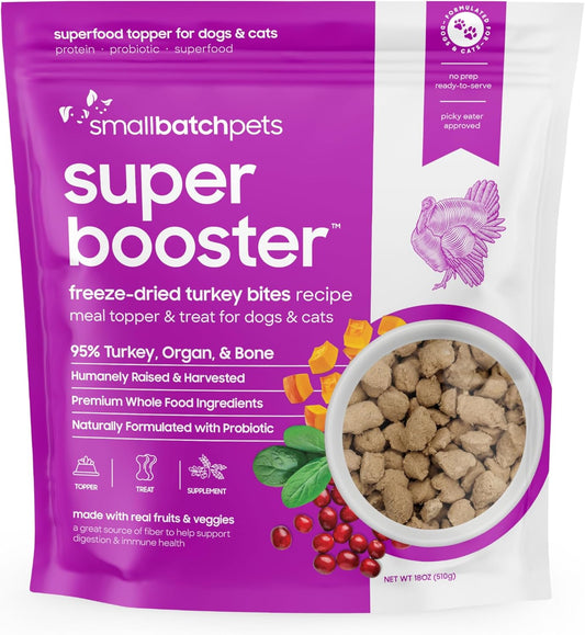 smallbatch Freeze Dried Dog Treats, Superfood Food Topper Turkey Bites for Dogs & Cats, Probiotics