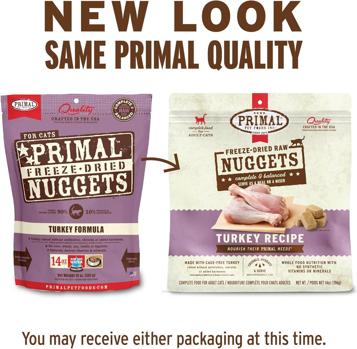 Primal Freeze Dried Raw Cat Food Nuggets Turkey, Complete & Balanced Meal or Topper, Premium