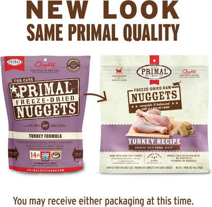 Primal Freeze Dried Raw Cat Food Nuggets Turkey, Complete & Balanced Meal or Topper, Premium
