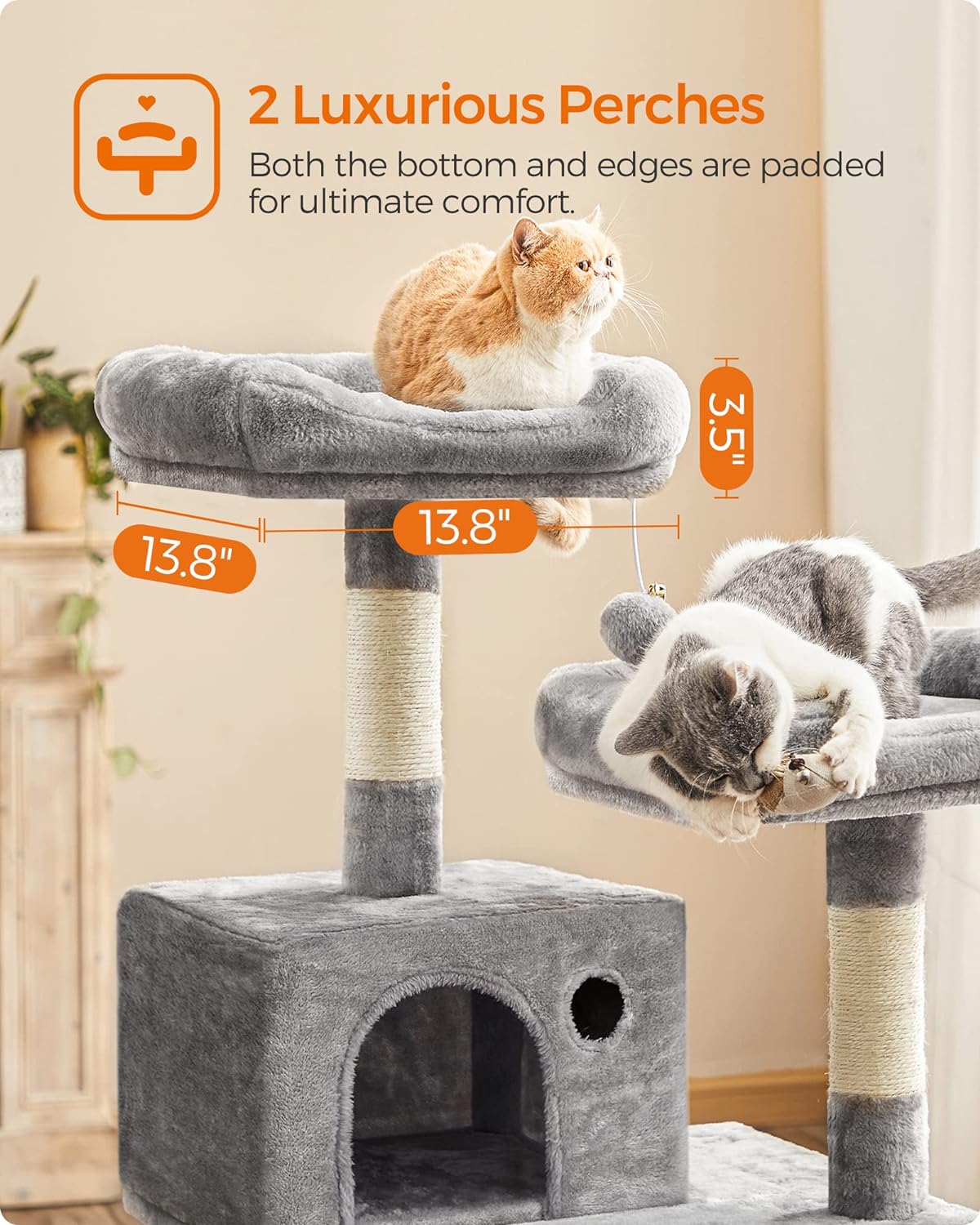 FEANDREA Cat Tree, Cat Tower for Indoor Cats, 56.3-Inch Cat Condo with Scratching Posts, Hammock