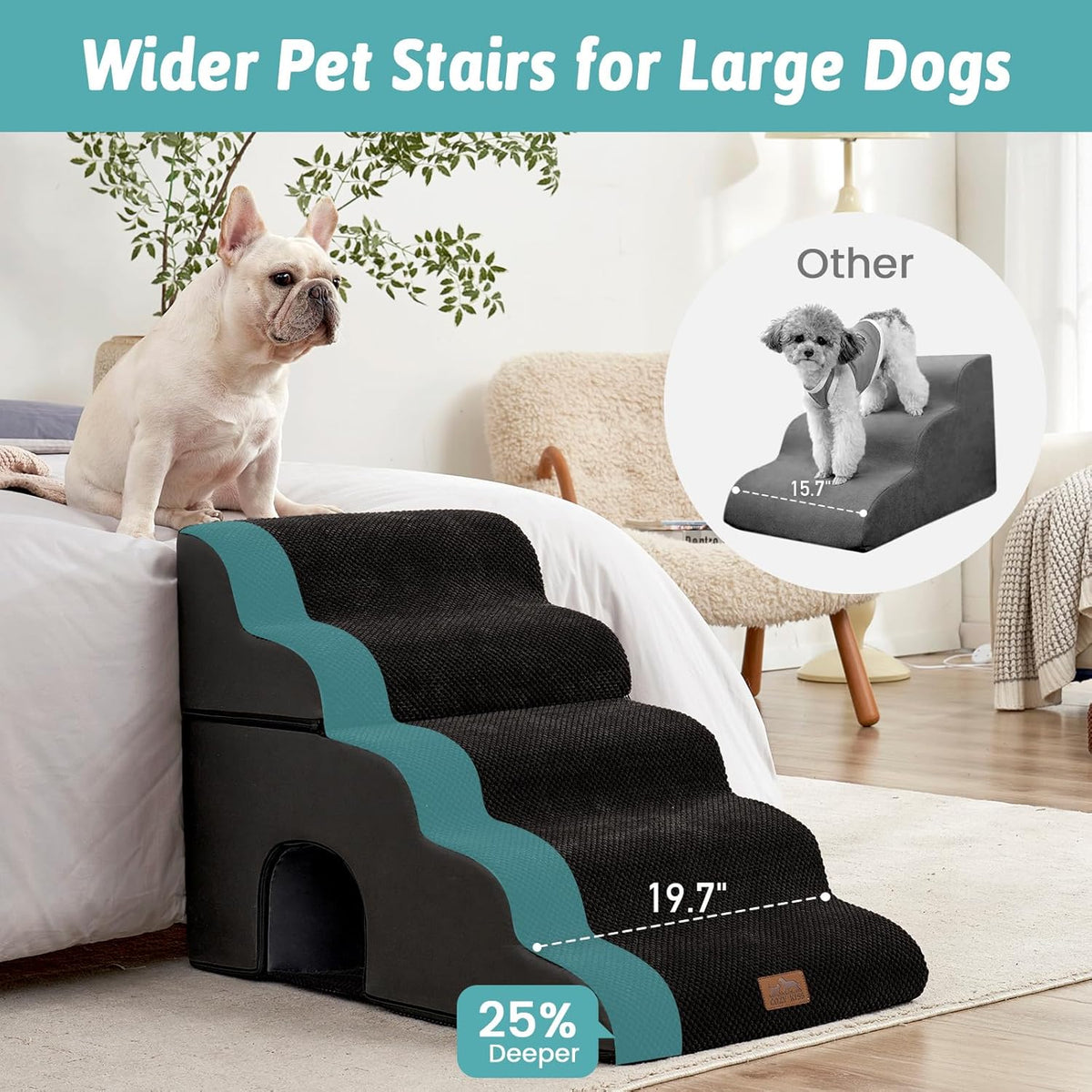 Extra Wide Dog Stairs with Tunnel, Detachable Large Pet Step for Small Medium Dog, Puppy or Cat