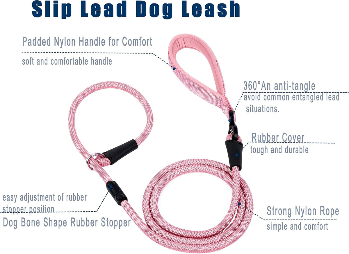 Slip Lead Dog Leash，Strong Nylon Rope Leash and Padded Handle,No Pull Outdoor Walking Training Lead