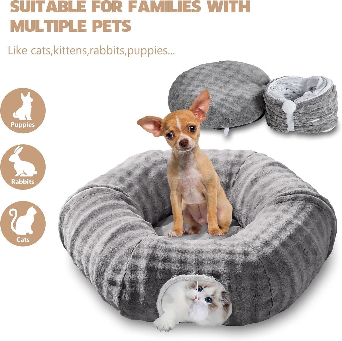 Bubble Cat Tunnel for Indoor Cats, Round Peekaboo Cave Toy with Dangling Balls, Donut Tunnel Bed
