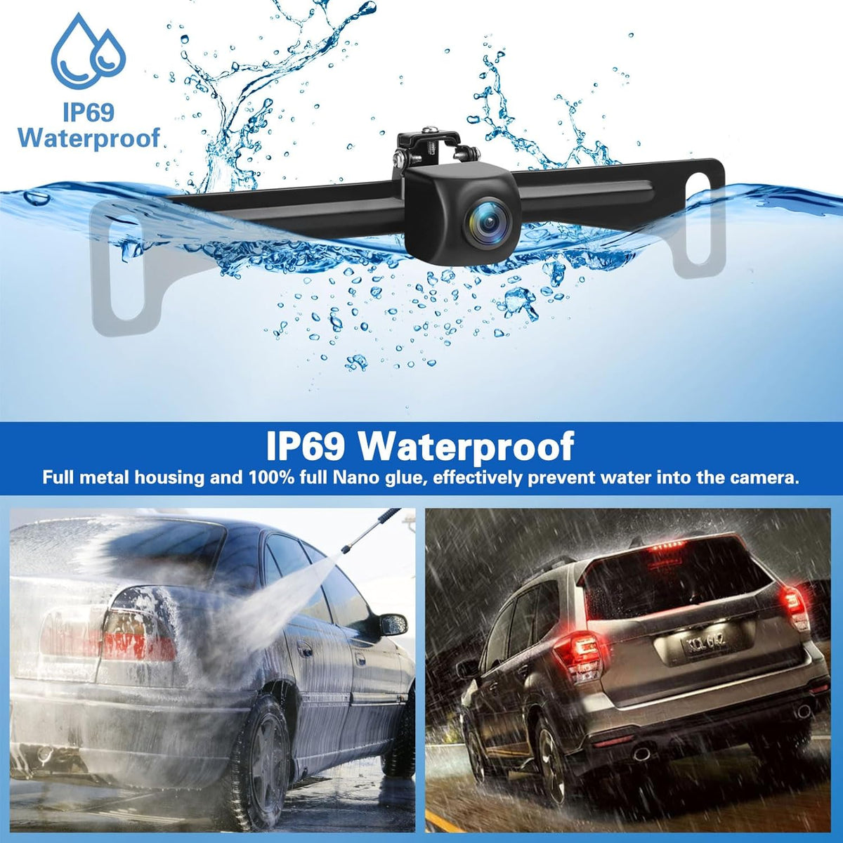Kairiyard License Plate Backup Camera with 5in Monitor, 170 Degree Wide Angle DIY Grid Lines