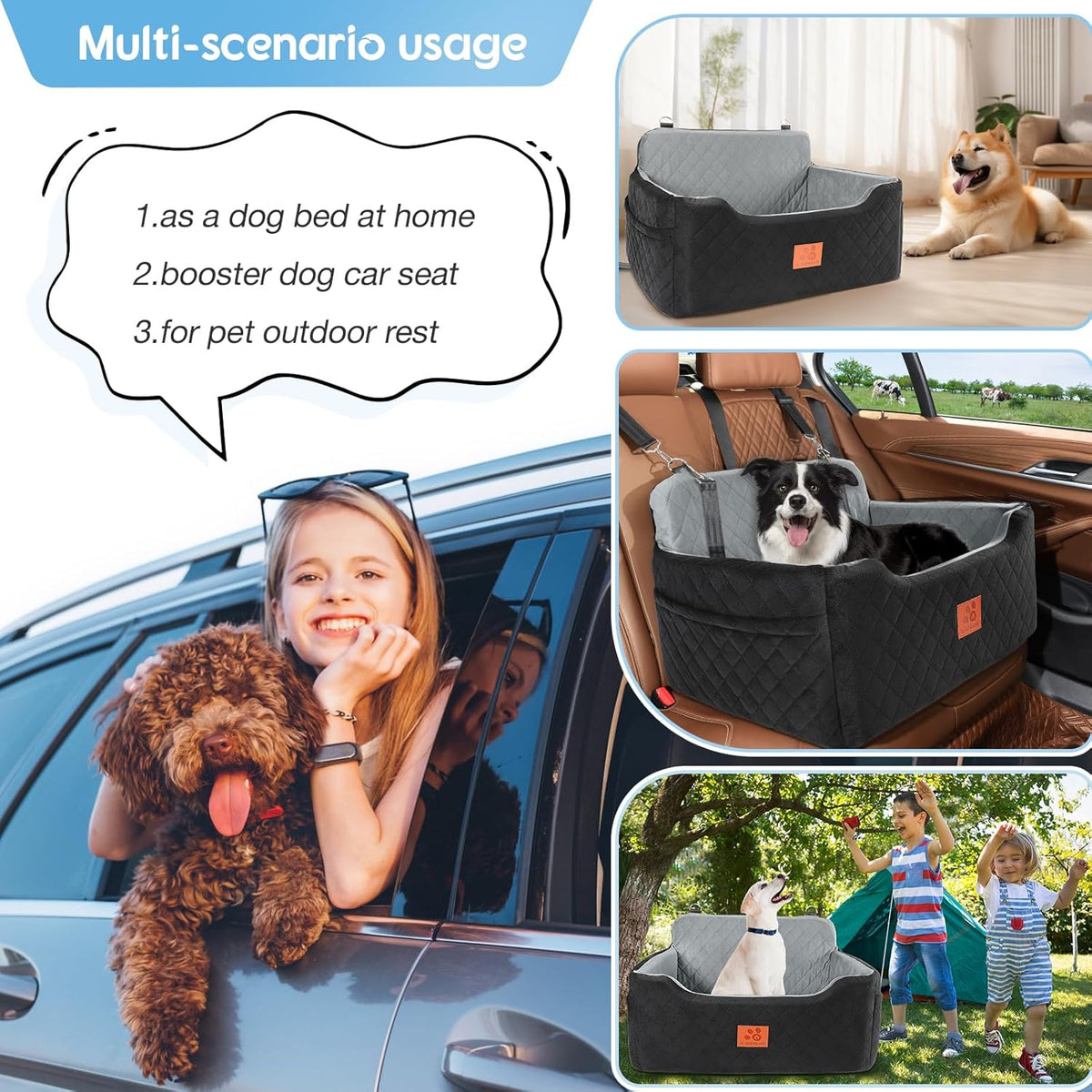 Dog Car Seat for Medium/Large Dogs,Dog Booster Seat for Dog Under 50lbs or 2 Small Dogs, Detachable