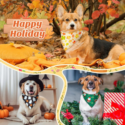 Weewooday 50 Pcs Holiday Dog Bandanas Bulk Dog Bandanas for Fall Autumn Halloween Christmas Soft
