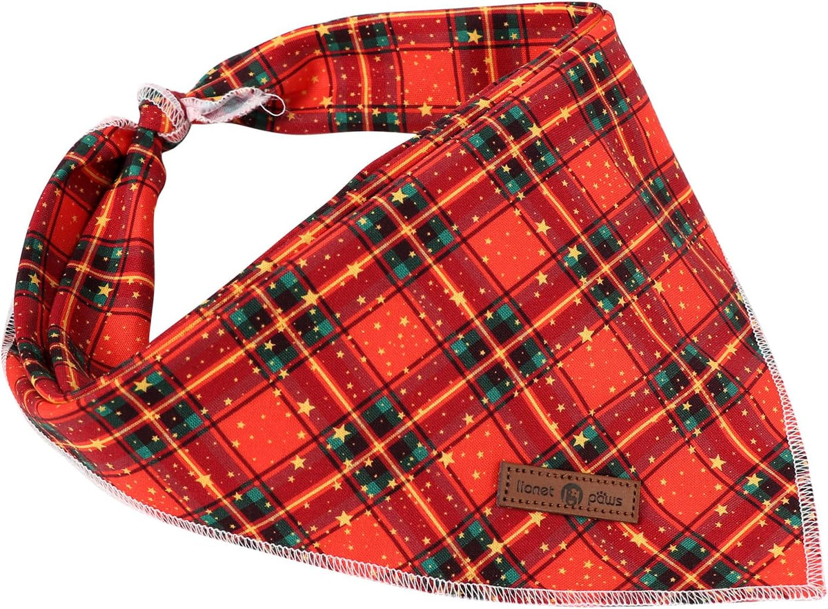 Lionet Paws Christmas Dog Bandana for Small Medium Dogs,Grid Dog Kerchief Washable Dogs Triangle