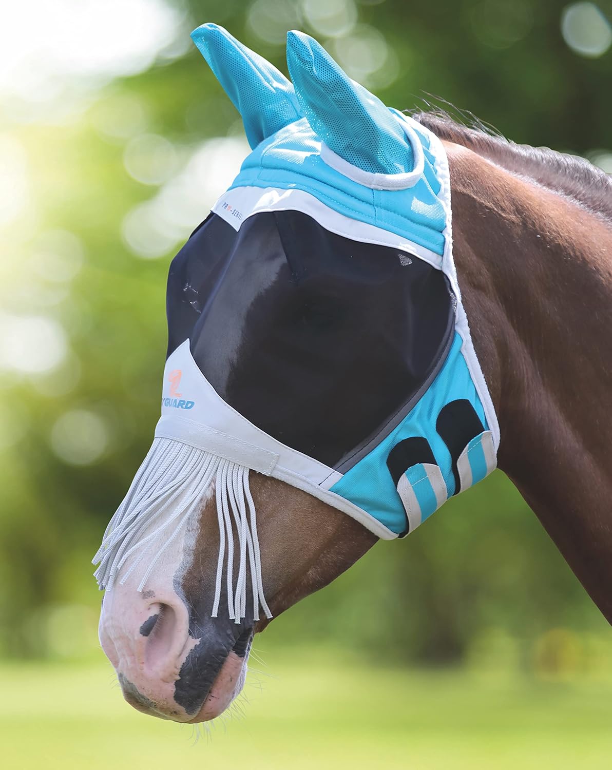 Shires Fine Mesh Horse Equine Fly Mask with Ears and Nose Fringe 60% UV Protection (Small Pony