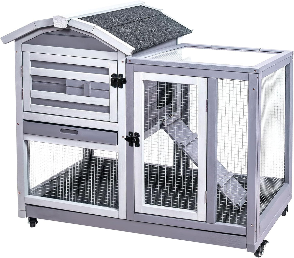 GEGURI Rabbit Hutch Indoor Rabbit Cage Outdoor, Wooden Bunny Cages for Guinea Pig with Wheels