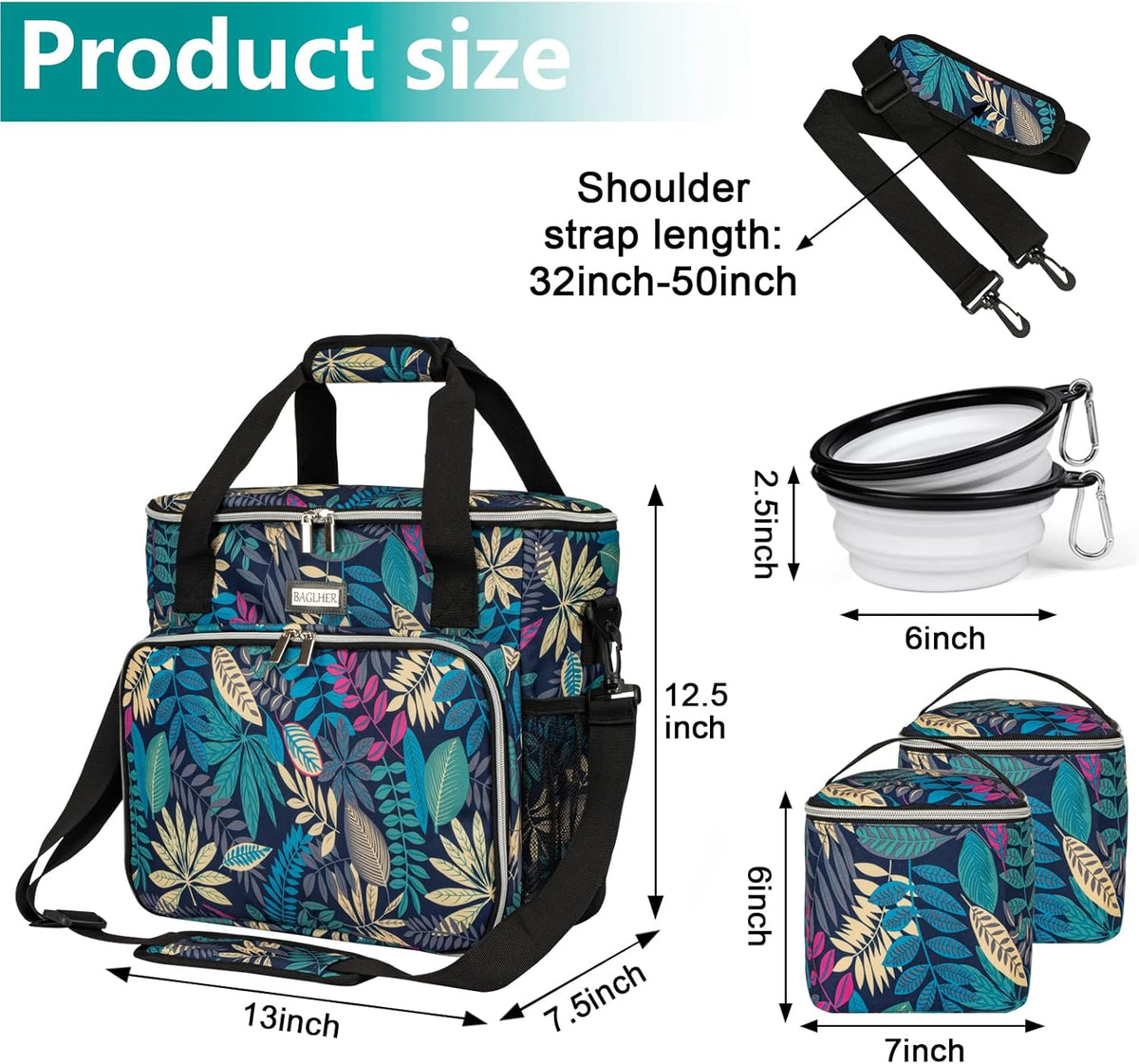 BAGLHER Dog Travel Bag, Pet Travel Bag (All Pet Travel Supplies), with 2 Pet Food Containers and 2