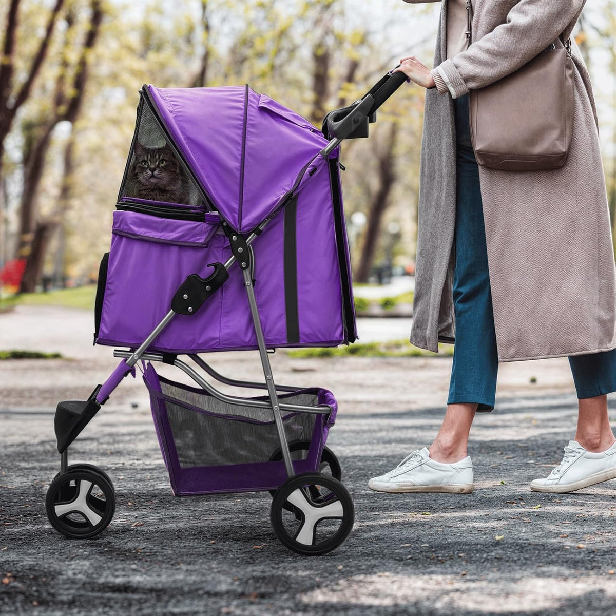MoNiBloom 3 Wheels Pet Dog Cat Stroller for Small Medium Dogs Cats, Lightweight Foldable Jogger