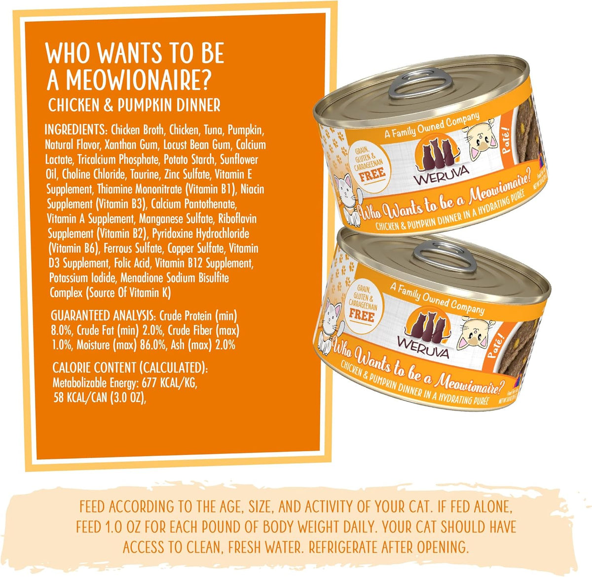 Weruva Wet Cat Food, Who Wants to be a Meowionaire with Chicken and Pumpkin Pate, 3oz Can, Pack of