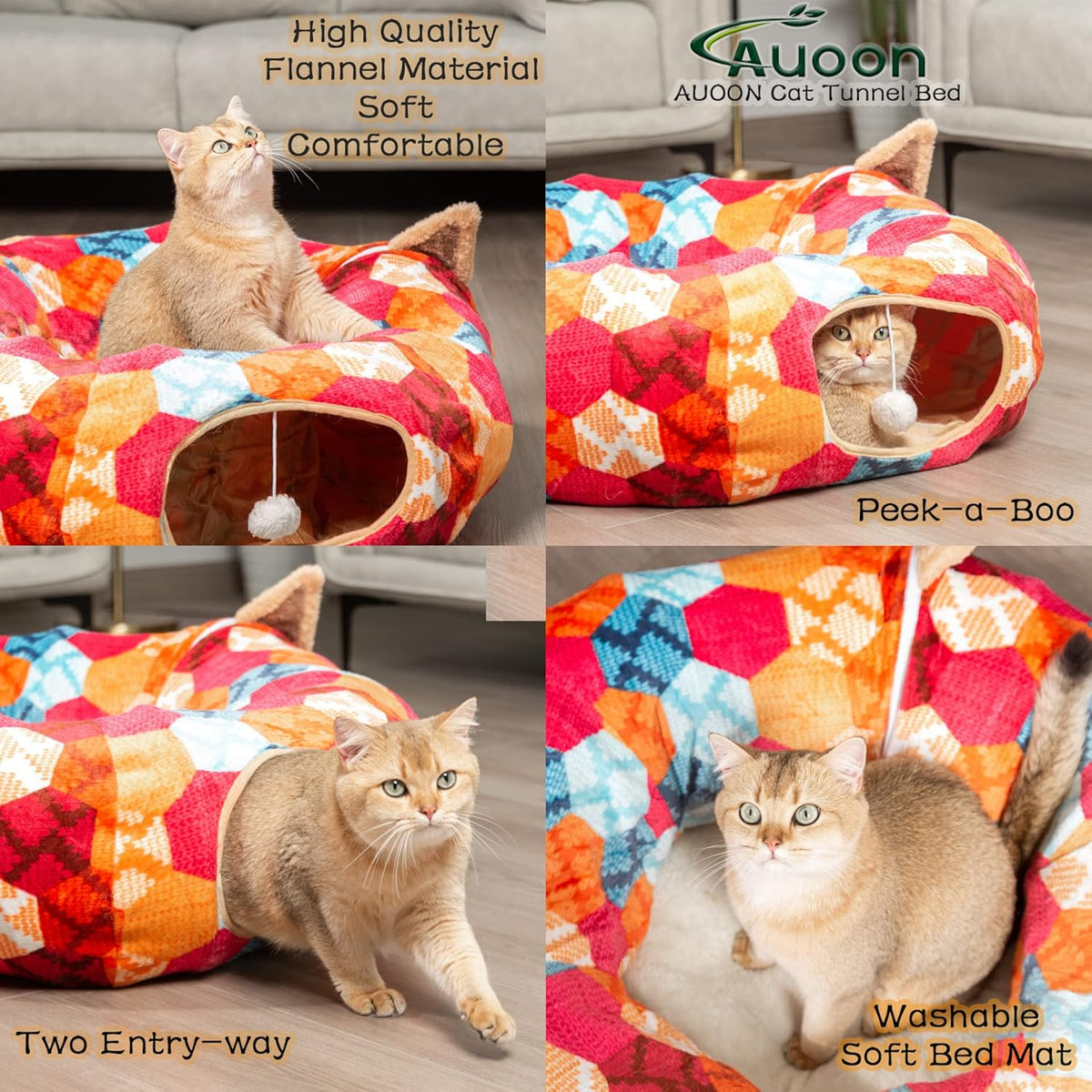 AUOON Cute Cat Donut Tunnel - Interactive Cat Tunnel Bed for Indoor Cats Kitten Kitty Puppy Rabbit