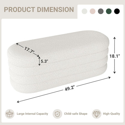 Storage Ottoman Bench 49.2 Inch Upholstered Fabric Storage Bench for Bedroom End of Bed Aesthetic