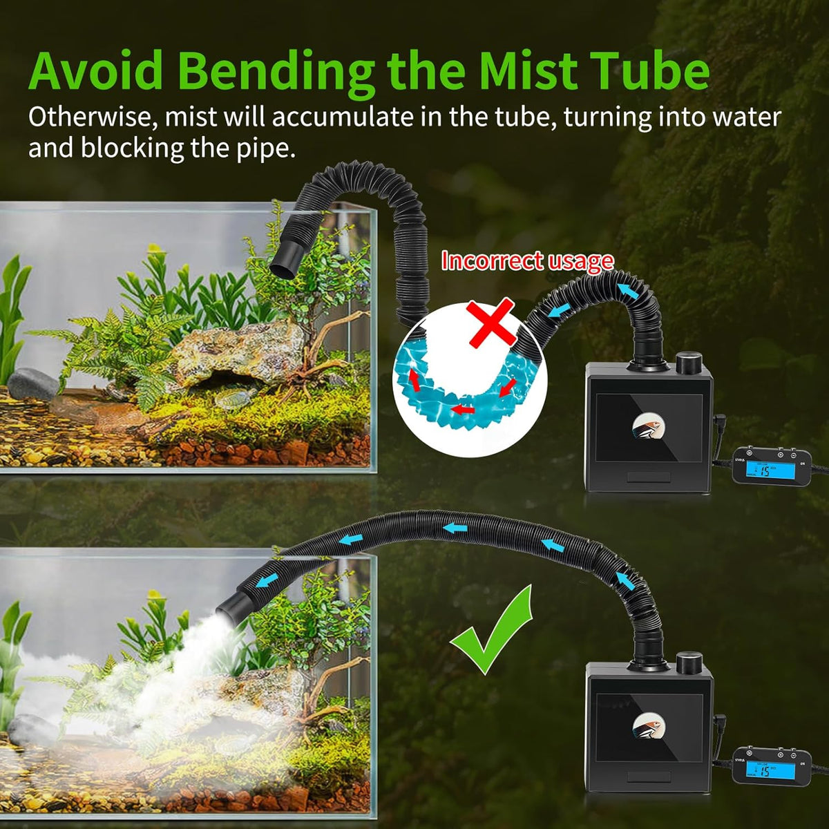 Reptile Fogger Humidifier for Glass Terrariums, Auto-Refill Misting System with Timer, Suitable for