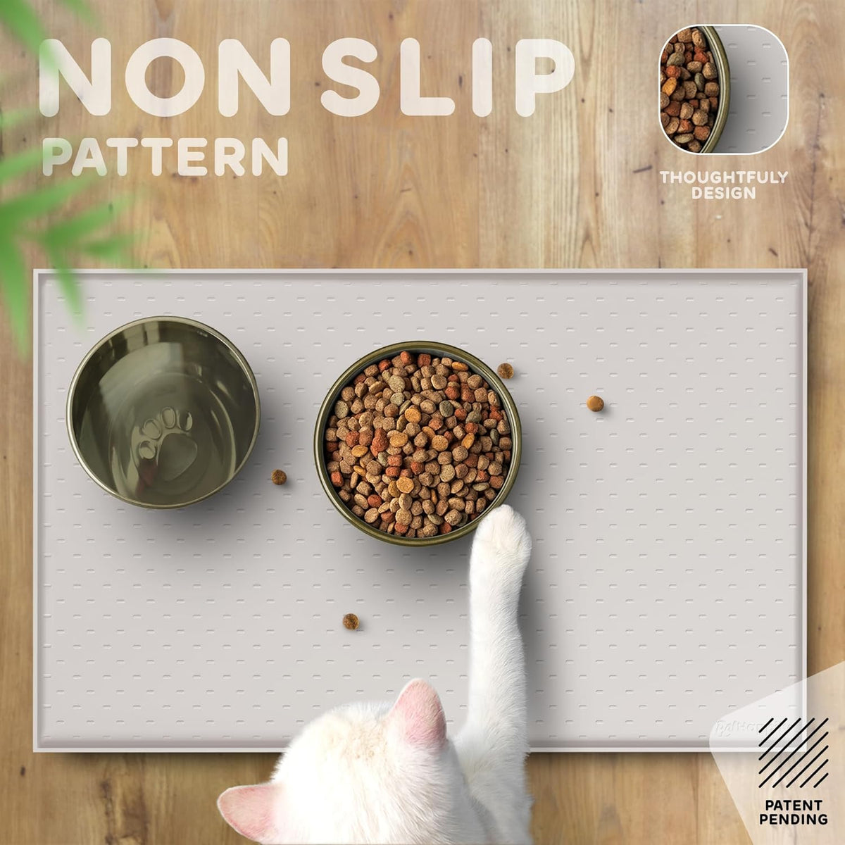 Dog Food Mat - 24x15 Raised Edges Dogs Mat for Food and Water Prevent Spill, Waterproof Cat Food
