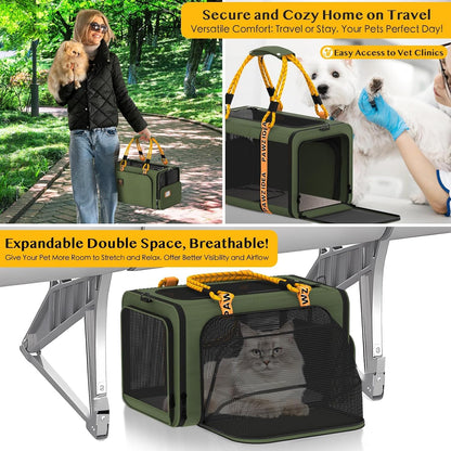 PAWZIDEA Expandable Pet Carrier w/ID Card, 18x11x11 in Small Dog Carrier TSA Airline Approved, Top