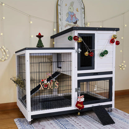 Bunny Hutch Indoor Rabbit Cage Outdoor 2-Story Rabbit House with Urine Guards and 2 Removable Tray