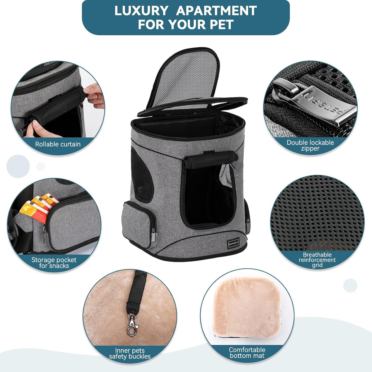 Petsfit Pet Backpack Carrier with Upgrade Waist Cushion Design to Better Fit The Waist, Suitable