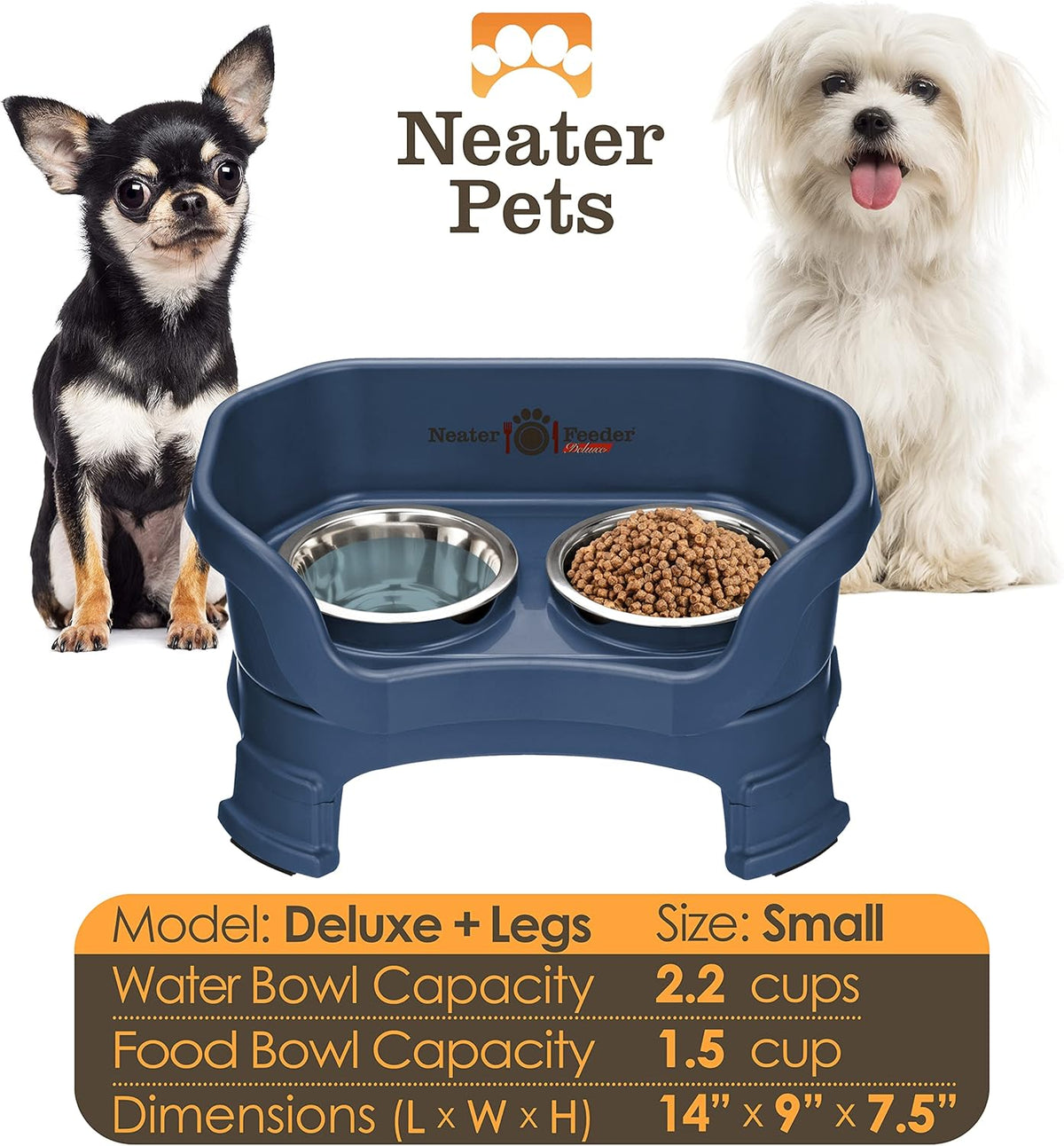 Neater Feeder Deluxe Mess Proof Dog Bowls Elevated for Small Breeds – Made in USA – No Spill Raised