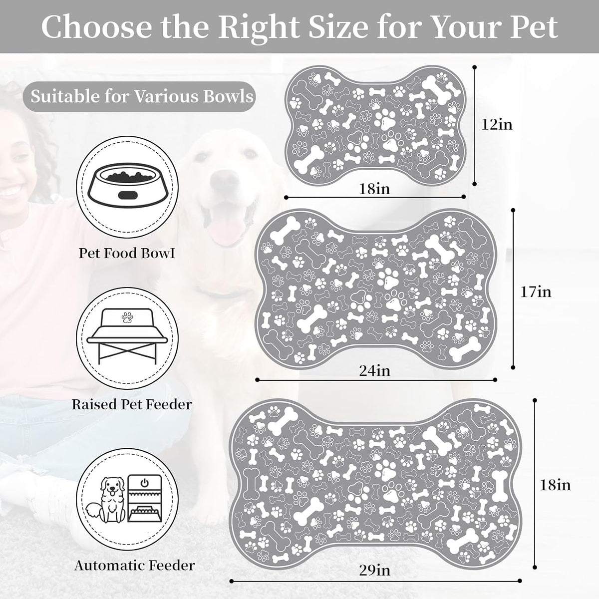Dog & Cat Food Mat Bone Shaped Pet Feeding Mat Quick Absorb Water Bowl Placemat with Rubber Backing