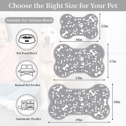 Dog & Cat Food Mat Bone Shaped Pet Feeding Mat Quick Absorb Water Bowl Placemat with Rubber Backing