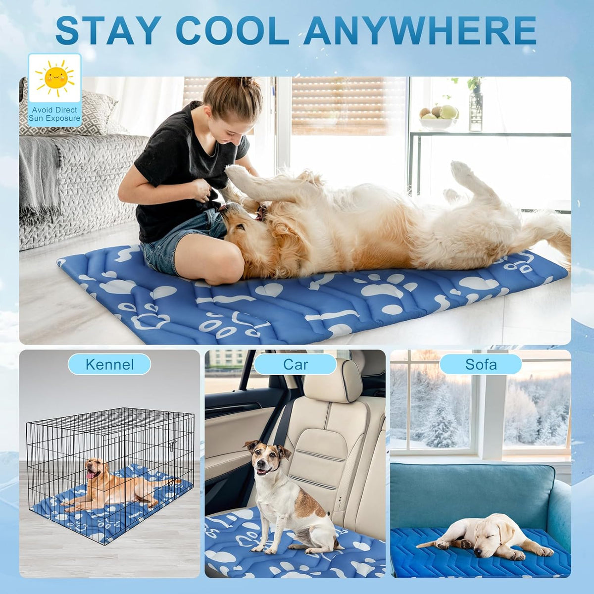 BEAUTYZOO Dog Cooling Mat- Upgraded Thicken Cooling Mat for Large Dogs Reversible(Cool & Warm) Pet