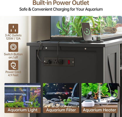55-75 Gallon Fish Tank Stand with Power Outlet & Adjustable Shelf, Heavy Duty Aquarium Stand with