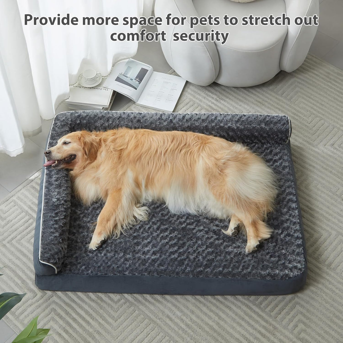 BFPETHOME Extra Large Orthopedic Dog Bed, L-Shaped Pet Bed for Dogs up to 100 lbs, Waterproof