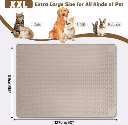Cat Food Mat, 50" x 35" Extra Large Silicone Pet Feeding Mat with Raised Edge Pet Placemat for Food