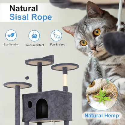 FDW Cat Tree Tower 81in Multi-Level Durable Cat Scratching Post & Cozy Fun Jumping Platform Space