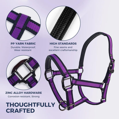 JWODVNTH Adjustable Horse Halter with PP Webbing, Durable Horse Halters with Zinc Alloy Hardware