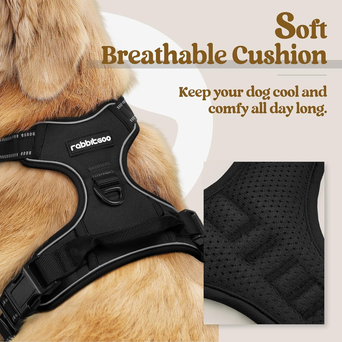 rabbitgoo Dog Harness No Pull with 2 Leash Clips, Adjustable Soft Padded, Reflective Oxford No