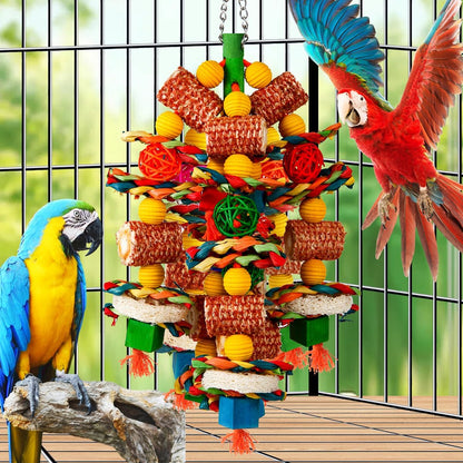 Bird Toys, Parrot Toys for Large Birds,Natural Corn cob and Loofah Slices Bird chew Toys for