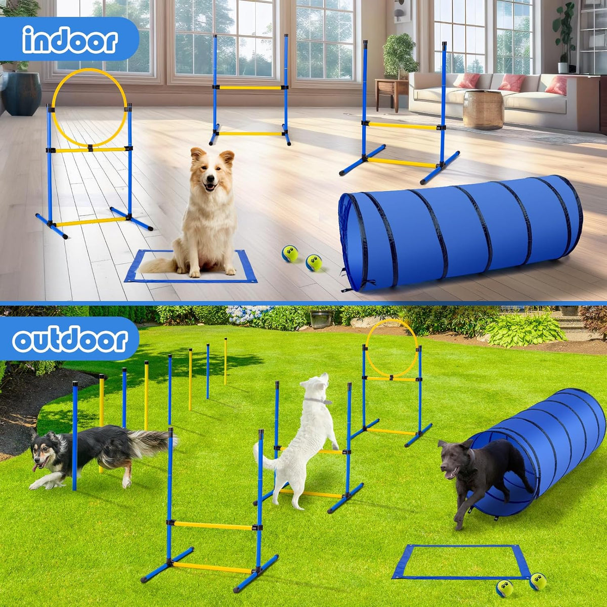 Dog Agility Course Backyard Set，Dog Agility Equipment, Dog Obstacle Course Backyard With 2-Set