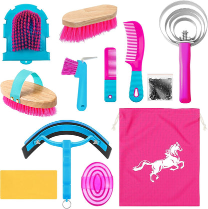 Abbylike 12 Pieces Horse Grooming Kit Racing Festival Tack Room Supplies Horse Brush Sets Equine