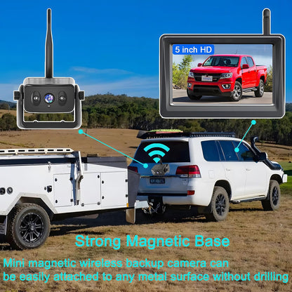 Wireless Backup Camera for Trucks & RVs, Solar - Powered - Magnetic, Portable, No - Drill, No