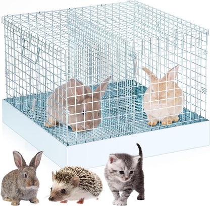 Folding Rabbit Cage, 18 x 18 x 14 in Portable Bunny Carrier with Tray and Handles for Transport