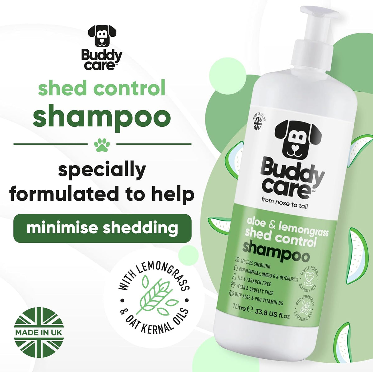 Shed Control Dog Shampoo by Buddycare | Aloe & Lemongrass Scented | with Aloe Vera and Pro Vitamin