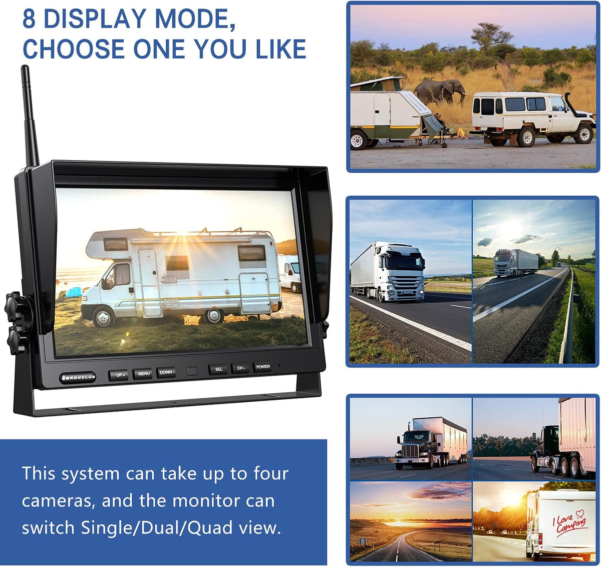1080P Wireless Backup Camera System for RV Trailer Truck Camper,10 Inch DVR Monitor w/Recording IR