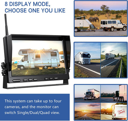 1080P Wireless Backup Camera System for RV Trailer Truck Camper,10 Inch DVR Monitor w/Recording IR