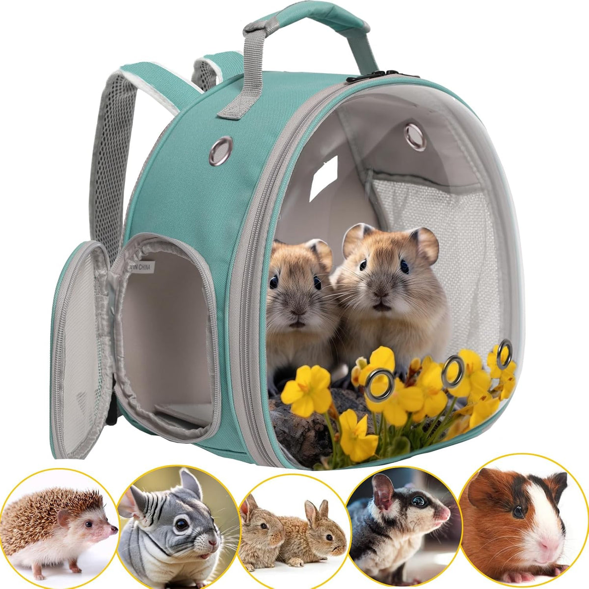 Guinea Pig Backpack Carrier, Bearded Dragon Carrier Backpack with Clear Bubble Window,Small Animal